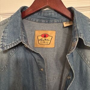Larry Mahan Distressed Western Denim Shirt Cowboy Collection XL XXL NWOT